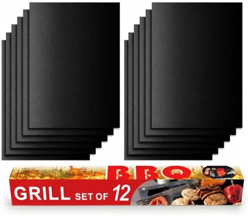 Grill Mats for Gas Grill, Set of 12, 15.75 x 13 Inch by Renook