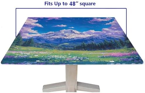 Fitted Tablecloth for Card Table, Mountain Majesty Pattern Printed on Stain Resistant Outdoor Square Table Cover, Ideal for Special Occasions Holidays, Fit for 48" x 48" Square Tables - Image 5
