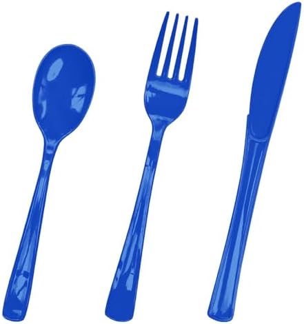 HEIPINIUYE 75 Pack Royal Blue Plastic Cutlery Heavy Duty Blue Plastic Knives Forks and Spoons Disposable Silverware Set for 25 Guest Camping Birthday Baby Shower Party Cutlery Set by HEIPINIUYE