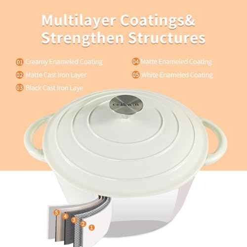 5 QT Enameled Cast Iron Dutch Oven with Lid for Stews and Roasts - Image 6