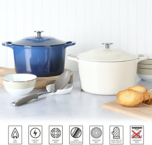 MARTHA STEWART Gatwick 7-Quart Enamel Cast Iron Dutch Oven – Linen Color with Silver Knob – Durable Heavy-Duty Dutch Oven for Slow Cooking and Braising - Image 5