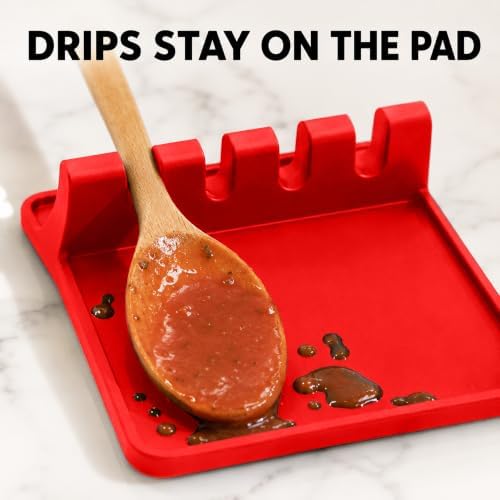 2 Pack Red Silicone Spoon Rest for Stove Top Kitchen Spoon Holder Set - Image 4