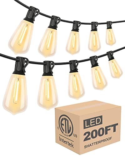 Lightdot 200FT Outdoor String Lights, LED Bistro String Lights with Shatterproof ST38 Vintage Bulbs, 2200K Dimmable, Waterproof Hanging Lights for Porch, Deck, Garden, Backyard, Balcony - ETL Listed by LightdotLighting