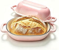 Oval Cast Iron Dutch Oven, Sourdough Bread Baking Pan with Lid, Pink by JINCHUFURI
