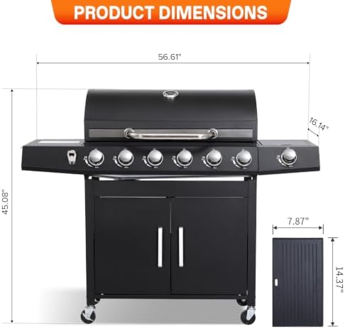 6-Burner Propane Gas BBQ Grill with Side Burner, Grill Cover, Charcoal Pan - Image 2