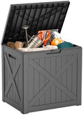 ROJIK 32 Gallon Outdoor Storage Housing Deck Box,Waterproof Patio Furniture, Garden Tools, Cushions, Pool Accessories Storage Bench with Lockable Lid and Side Handles(Black) by ROJIK
