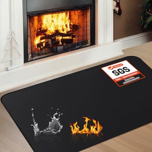 Fireproof Fireplace Rug for Home Protection, 3'4'' x 2'6'' x 0.04'', Black by TOHONFOO
