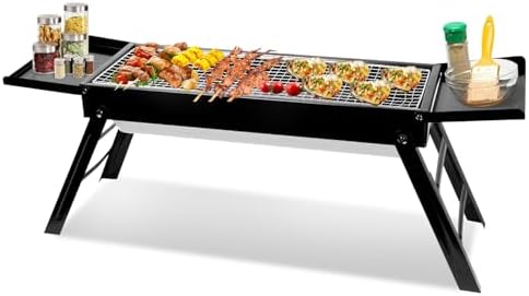 KOCASO Foldable Charcoal BBQ Grill with Shelf Stainless Steel Grill Net Easy Setup Portable Tabletop Barbecue Grill for Camping Picnic Outdoor Party Backyard by KOCASO