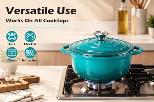 Leonyo 4-Quart Enameled Cast Iron Dutch Oven Pot with Lid, Lake Green - Image 6
