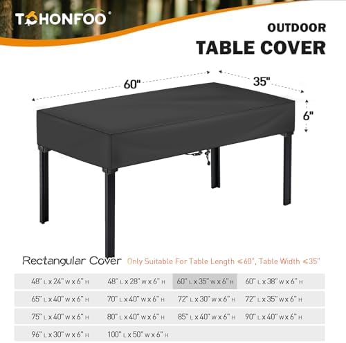 TOHONFOO Waterproof Rectangular Patio Table Cover, 60" x 35" x 6", Black - Image 2