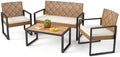 PHI VILLA 4 Piece Brown Wicker Patio Furniture Set with Beige Cushion by PHIVILLA