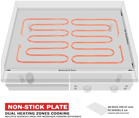 EGGKITPO 240V Commercial Electric Griddle 29 Inch Large Countertop Griddle 3500W Non-Stick Flat Top Grill Stainless Steel Teppanyaki Griddle with Adjustable Temperature 90℉-575℉ for Restaurant Use - Image 6
