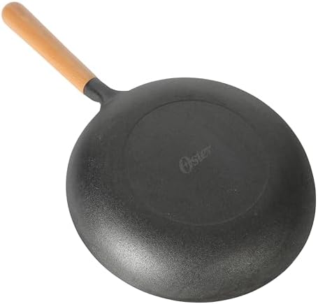 Oster Platinum Flintfield 9.5 Inch Pre-Seasoned Cast Iron Skillet with Wood Handle, Natural Nonstick Lightweight Cast Iron Frying Pan for Searing, Sautéing & Everyday Cooking - Image 6
