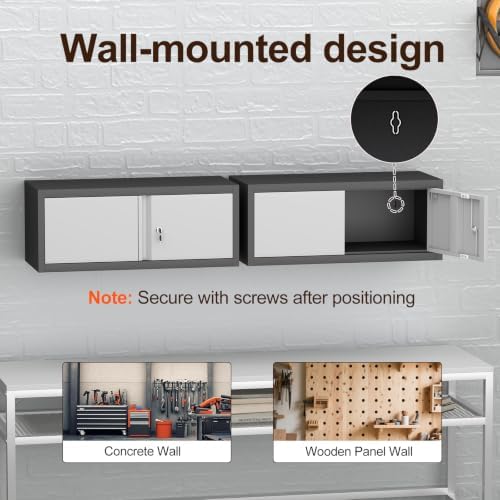IRONFFICE Metal Wall Cabinet with Doors,Garage Storage Cabinet Wall Mounted,Lockable Cabinets for Home Office,Garage,Warehouse,Grey-Black - Image 4