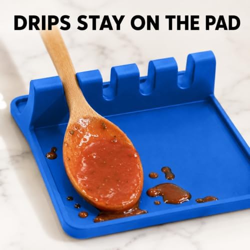 2 Pack Blue Silicone Spoon Rest for Stove Top Kitchen Spoon Holder Set - Image 4