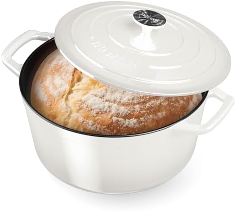 Nuwave 6 Qt PFAS-Free Enamel Cast Iron Dutch Oven Pot w/Lid, Vanilla Cream by NuWave