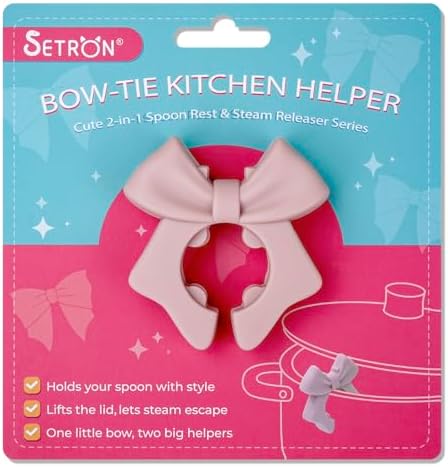 Bow Spoon Holder Cute Spoon Rest for Stove Top, Steam Releaser & Lid Lifter – Heat Resistant Silicone Cooking Gadget, Cute Kitchen Accessories, Gift for Home Cooks by Setron