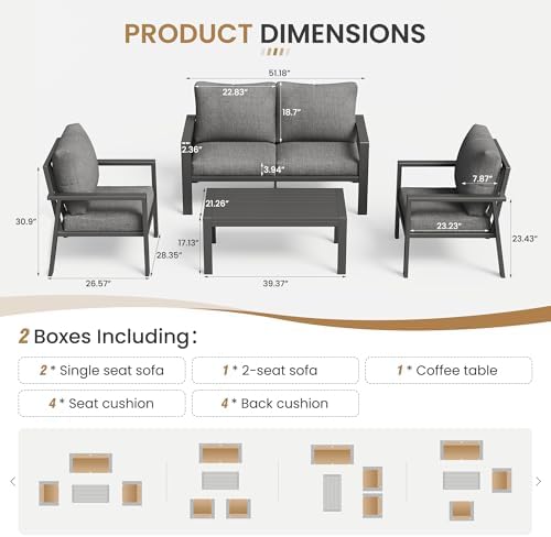 Aluminum Outdoor Patio Furniture Sets All-Weather Patio Conversation Set Sectional Sofa with Coffee Table & Cushions w/Removable Covers for for Deck Backyard Garden Poolside Balcony Porch - Image 6