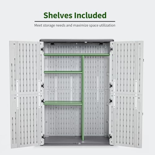 Macrout 50 Cu Ft Outdoor Storage Cabinet with Shelves, Waterproof ST5782 (Light Gray, Medium) - Image 5
