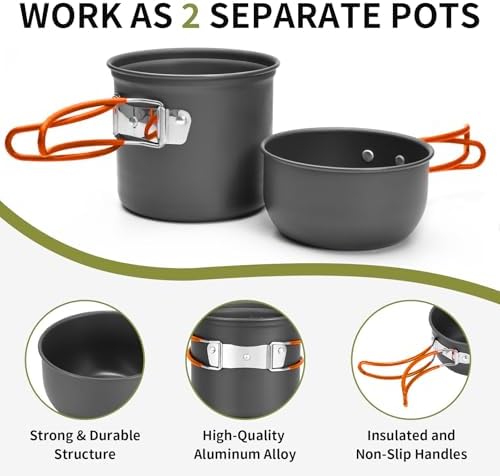 aiGear 8pcs Camping Cooking Set for 1-2 People with Pot Cutlery Stove Stand - Image 3