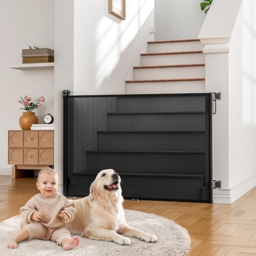 Retractable Baby Gate for Stairs, Dog Gate Indoor 55" Wide × 34" Tall Black by Babepai%C2%AE