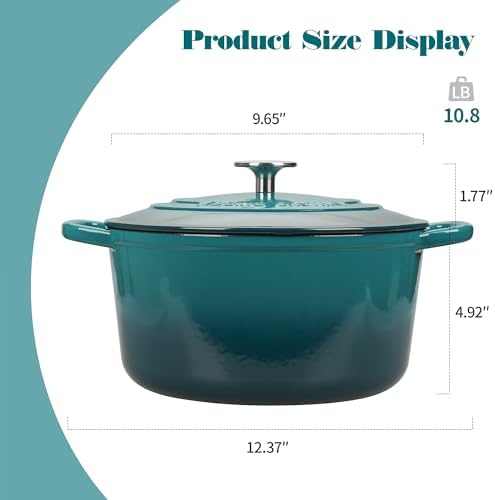EDGING CASTING Enameled Cast Iron Dutch Oven with Sourdough Bread Baking Kit, Bread Dutch Oven with Lid, Includes Proofing Basket & Baking Tools, 5qt, Darkcyan - Image 2