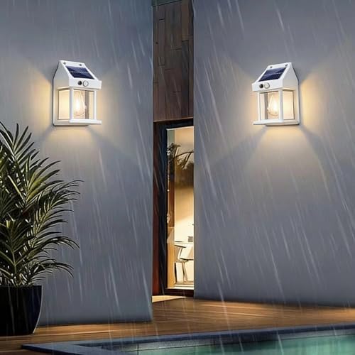 4 Pack Solar Wall Lights Outdoor with Motion Sensor, Vintage Solar Wall Lanterns, Dusk to Dawn IP65 Waterproof Solar Lights for Porch Patio Garage Fence Yard Garden (4, White) - Image 5