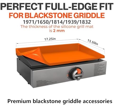 17" Upgraded Extra-Thick Silicone Griddle Mat for Blackstone 17 Inch Grill, Full-Wrap High Lip, Anti-Slip Grip-Fit, Food-Grade Protection Grill Cover to Keep Dirt/Pest Off & Help Reduce Rust - Image 2