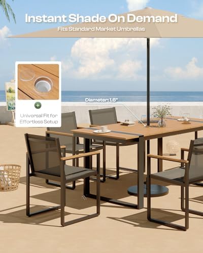 Full Grounded Outdoor Dining Set, Aluminum Patio Table and Chairs - Image 2