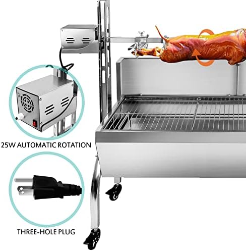48.6" Electric Rotisserie Grill, Pig Lamb Spit Roaster Stand - 176 Lbs Capacity, Adjustable Height, BBQ Charcoal Rotisserie Grill Kit - Stainless Steel For Outdoor Party Camping - Image 6