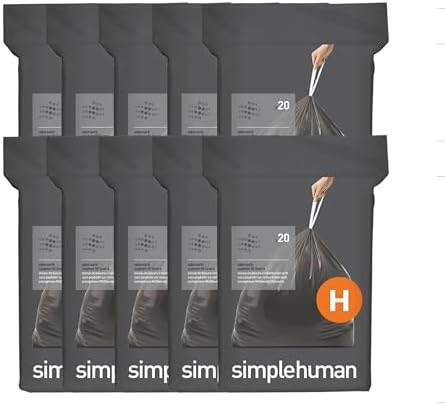 simplehuman Code H 200 Count Odorsorb® Custom Fit Liners, Drawstring Odor Absorbing Trash Bags, One-by-One Mess-Free Dispense, Extra Thick & Double Seamed, 50% PCR Plastic, 30-35 Liter / 8-9 Gallon by Unknown