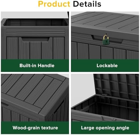 Outdoor Storage Box, 50 Gallon Waterproof Deck Box, Snap-Together Storage Bin for Chair Cushions, Porch Throw Pillows, Lockable Small Coffee Table Ottoman, Patio Garden, Black - Image 6