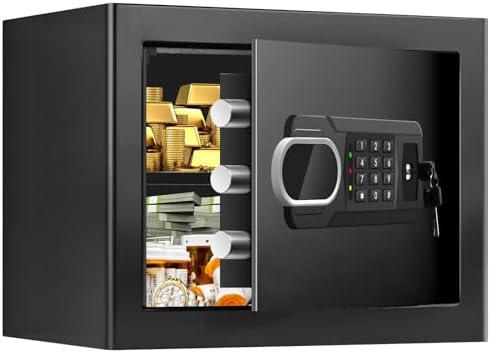1.3 Cubic Feet Small Fire Safe Box for Home, Fireproof Safety Lock Box with Digital Keypad, Spare Keys and Removable Shelf, Personal Security Home Safes for Money, Jewelry, ID Documents by SAFE