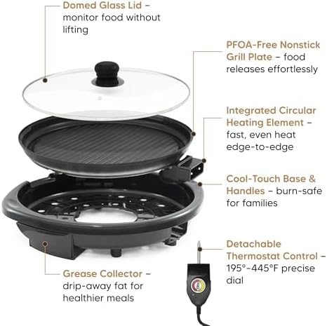 Elite Gourmet EMG-980BX Indoor Electric Round Grill, Non-Stick, 14" Black - Image 3