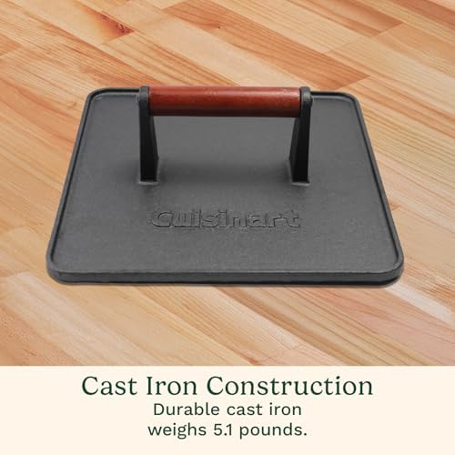 Cuisinart XL Cast Iron Grill Press, 10" x 10" Heavy-Duty Nonstick Smash Burger Steak Press with Wooden Handle, Perfect Grill Accessory Ideal for Grilling, Paninis, and BBQs, Rectangle (Pack of 4) - Image 3