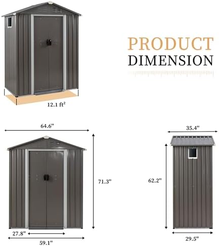 Vongrasig 5 x 3 x 6 FT Outdoor Storage Shed, Metal Tool Shed Clearance Garden Steel Shed with Side Window and Lockable Door Waterproof Tool Shed for Backyard Patio, Lawn (Gray) - Image 3
