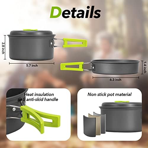 15pcs Camping Cookware Mess Kit,Non-Stick Lightweight Pots Set Portable Outdoor Cookware for Camping Backpacking Hiking Outdoor Cooking and Picnic - Image 2