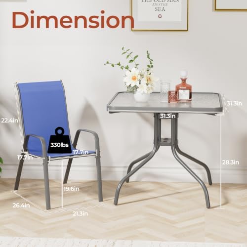 TLSUNNY 5 Pieces Patio Dining Set for 4, Glass Table and Textilene Chair - Image 2