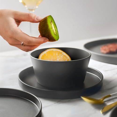Teivio 24-Piece Kitchen Plastic Coupe Wheat Straw Dinnerware Set, Service for 6, Dinner Plates, Dessert Plate, Cereal Bowls, Cups, Unbreakable Unique Plastic Outdoor Camping RV Dishes, Black - Image 5