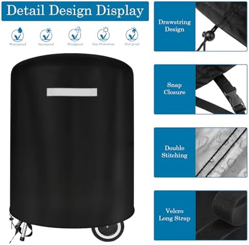 Grill Cover for Weber 22 Inch Charcoal Kettle- Waterproof BBQ Cover for Weber Char-Broil 22 Inch Charcoal Kettle Grills, Barbecue Kettle Grills Cover for Outdoor Grills, Fits 22" Webers Kettle Grills - Image 7