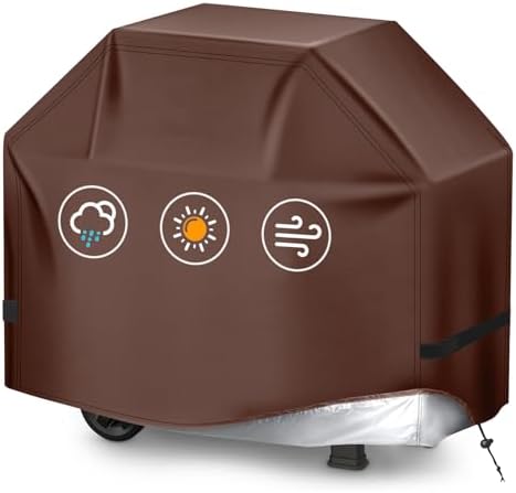 BBQ Gas Grill Cover for Outdoor, Anti-UV, Rip-Proof, 600D Oxford Fade Resistant Material, Barbecue Cover with Hook and Loop Straps & Adjustable Hem Drawstring (Reddish Brown, 58”x24”x46”) by TIAOFY