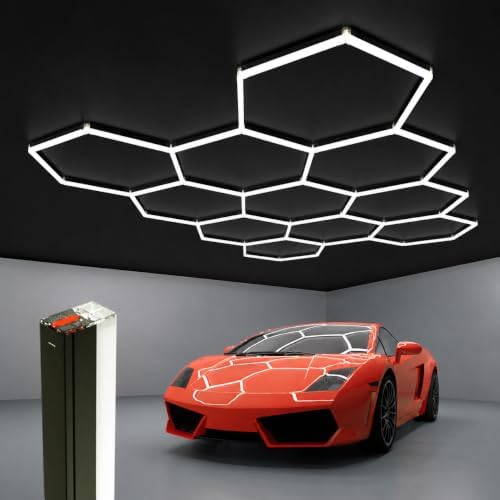 Black Hexagon Garage Lights 11 Hex, 6500K 38640 LM Super Bright Honeycomb LED Garage Ceiling Lights, Premium Car Detailing Lighting for Garage, Workshop, Gym, Barber Shop, Basement by WelcometovisitLitezone