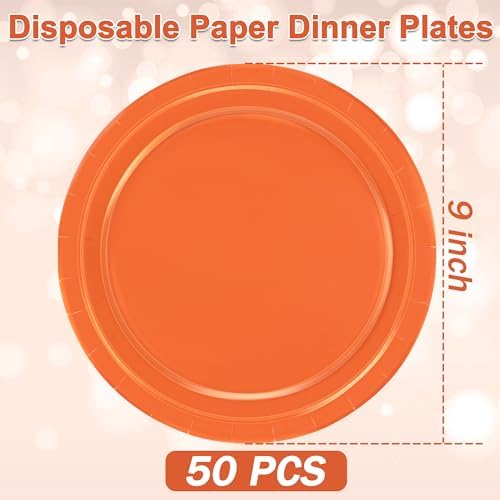 50 Pieces of Orange Paper Plates 9 Inches Round Sturdy Orange Dinner Plates - Image 2