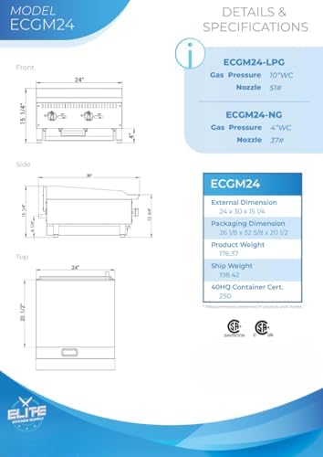Commercial Countertop Griddle, ETL 24" Flat Top Grill Natural Gas (NG) / Propane, 2 Burners - 60000BTU - Image 3