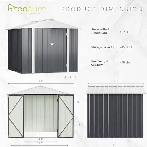Greesum 8x6FT Outdoor Storage Shed, Gray - Image 2