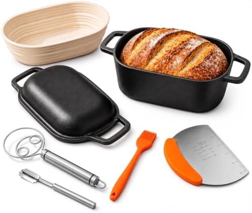 QuliMetal 3.6QT Oval Dutch Oven for Bread Baking - Pre-Seasoned Cast Iron Sourdough Bread Pan with Lid, cast iron loaf pans for bread, Even Heat Distribution for Meatloaf, Homemade Bread by QuliMetal