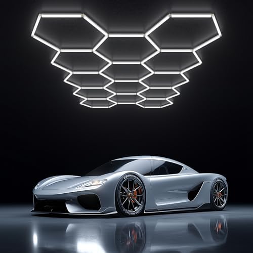 Hexagon Garage Light 370W 44460LM 6500K Ultra Bright LED Shop Lights with 14 Pack for Car Detailing, Warehouse, Workshop, Basement, Gym Lighting by xlitall