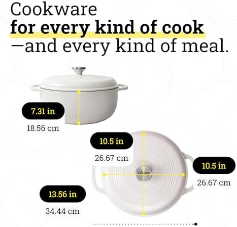 Lodge Essential Enamel Cast Iron Dutch Oven, 6 Quart, Oyster White - Image 5