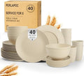 Dinnerware Sets 40 PCS Wheat Straw Plates and Bowls Sets With Cups Service for 8 Microwave Safe Dishes for Kitchen Lightweight Dish Set for RV Outdoor Activities Travel - Beige Colors by Perlapoc