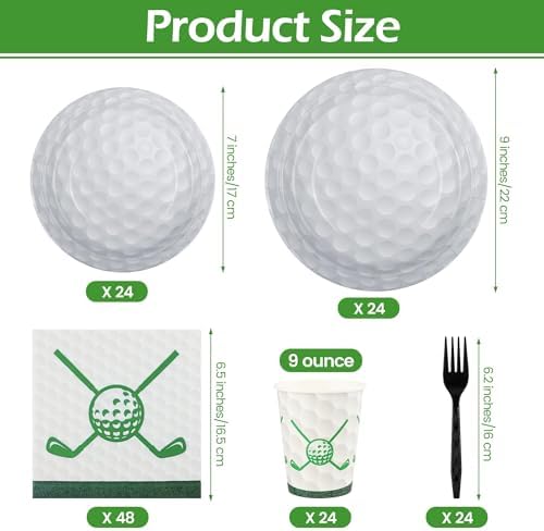 Kochorie 144 Pieces Golf Party Supplies, Sports Tableware Sets Including Disposable Paper Plates Napkins Cups Forks Serves 24 for Birthday Sports Golf Party Decorations - Image 2